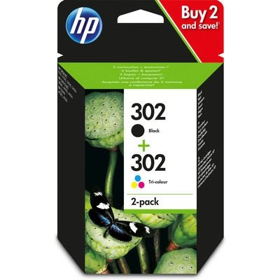 HP 302 original 2er-Pack Tinte schwarz, cyan, magenta, gelb - X4D37AE von Hewlett Packard