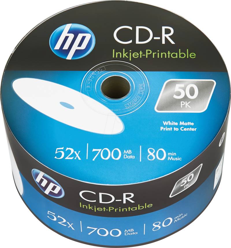 HP CRE00070WIP - CD-R 700MB/80min 52x, 50-er Bulk, bedruckbar von Hewlett Packard