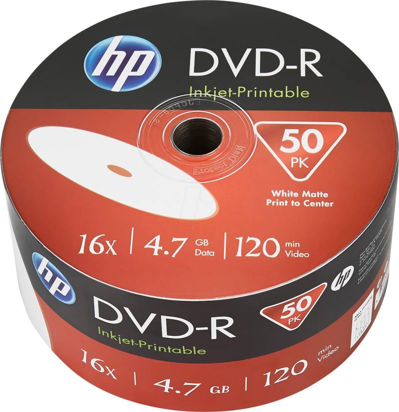 HP DME00070WIP - DVD-R 4.7GB/120Min, 50-er Bulk, bedruckbar von Hewlett Packard