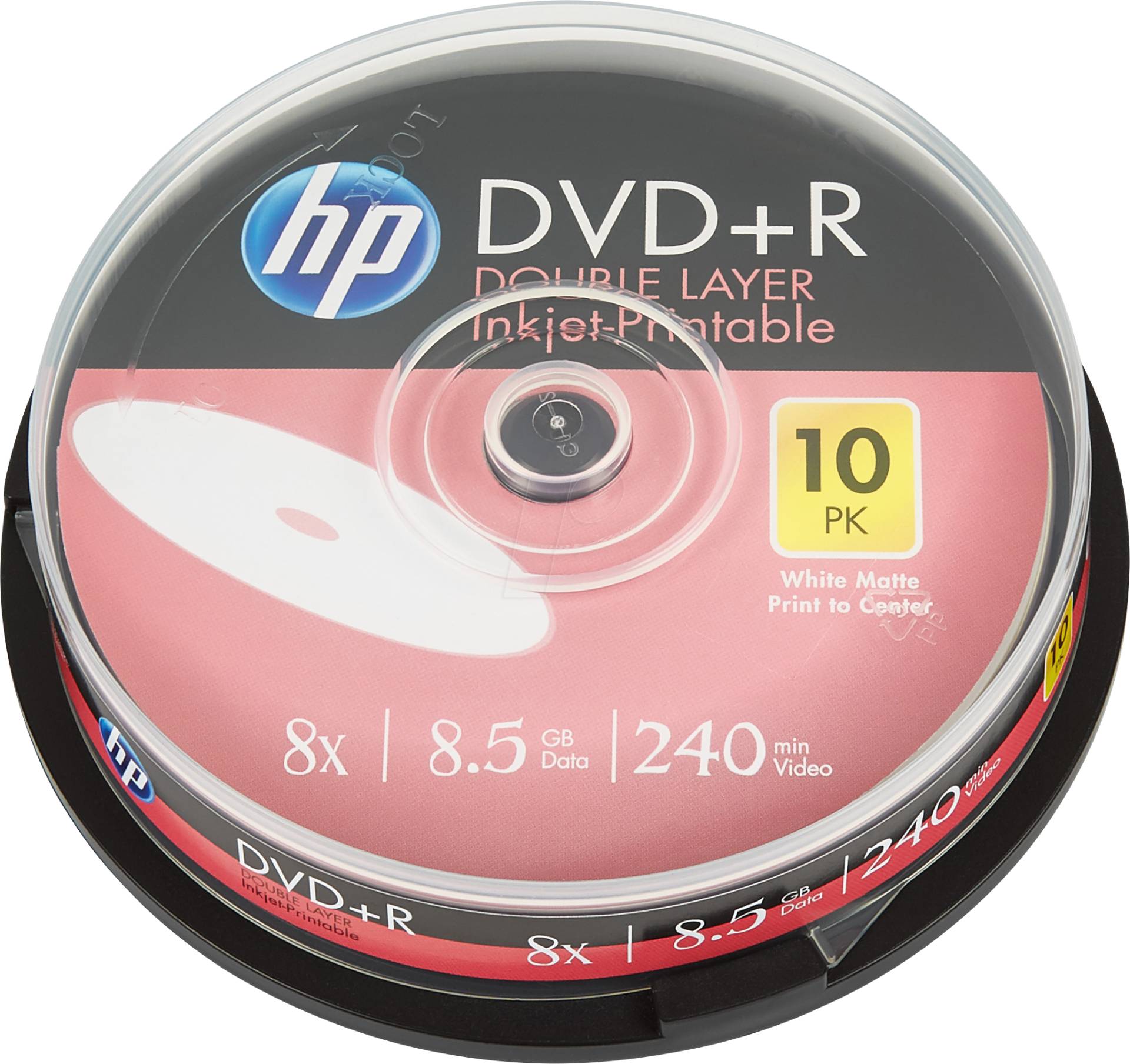 HP DRE00060WIP - DVD+R DL 8.5GB/240min, 10-er Cakebox, bedruckbar von Hewlett Packard