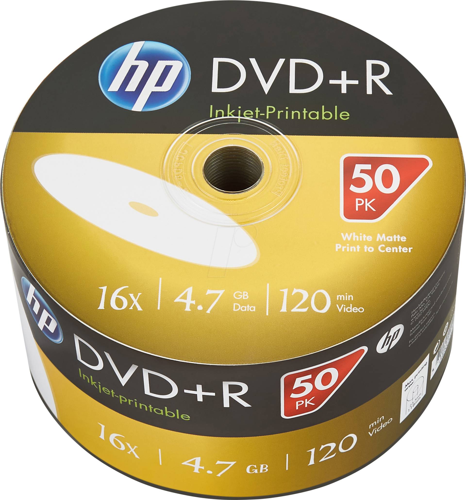 HP DRE00070WIP - DVD+R 4.7GB/120Min, 50-er Bulk, bedruckbar von Hewlett Packard