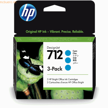 Hewlett Packard HP Tinte Nr. 712 Cyan 3er Pack (3 x 29ml) von Hewlett Packard