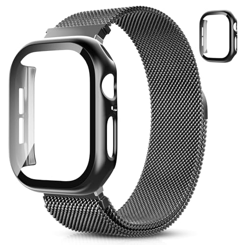 Hexasider Magnetisch Armband mit Schutzhülle für Apple Watch Band 38/40/41/42/44/45/46mm Damen Herren, Edelstahl Milanese Loop Band und Hülle iWatch Series 10 9 8 7 6 5 4 3 2 1 SE, 42mm(S10)+Schwarz Hexasider Magnetisch Armband mit Schutzhülle für Apple Watch Band 38/40/41/42/44/45/46mm Damen Herren, Edelstahl Milanese Loop Band und Hülle iWatch Series 10 9 8 7 6 5 4 3 2 1 SE, 42mm(S10)+Schwarz von Hexasider