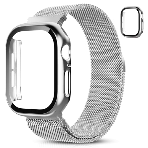 Hexasider Magnetisch Armband mit Schutzhülle für Apple Watch Band 38/40/41/42/44/45/46mm Damen Herren, Edelstahl Milanese Loop Band und Hülle iWatch Series 10 9 8 7 6 5 4 3 2 1 SE, 38mm+Silber Hexasider Magnetisch Armband mit Schutzhülle für Apple Watch Band 38/40/41/42/44/45/46mm Damen Herren, Edelstahl Milanese Loop Band und Hülle iWatch Series 10 9 8 7 6 5 4 3 2 1 SE, 38mm+Silber von Hexasider