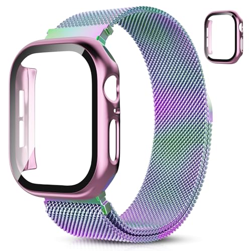 Hexasider Magnetisch Armband mit Schutzhülle für Apple Watch Band 38/40/41/42/44/45/46mm Damen Herren, Edelstahl Milanese Loop Band und Hülle iWatch Series 10 9 8 7 6 5 4 3 2 1 SE, 46mm+Rosa Hexasider Magnetisch Armband mit Schutzhülle für Apple Watch Band 38/40/41/42/44/45/46mm Damen Herren, Edelstahl Milanese Loop Band und Hülle iWatch Series 10 9 8 7 6 5 4 3 2 1 SE, 46mm+Rosa von Hexasider