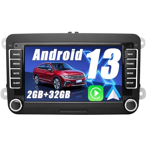 Hexinex Autoradio 2G+32G für VW, Seat, Skoda, Golf, Android 13 mit 7 Zoll Touchscreen Carplay Android Auto Lenkradsteuerung WiFi Bluetooth USB FM von Hexinex