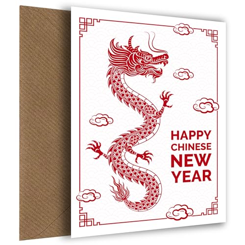 Chinesische Neujahrskarten für Familie und Freunde – Jahr des Drachen 2024 (Samstag, 10. Februar 2024) Feiern Sie mit einer Mondneujahreskarte, chinesische Neujahrskarte 2024 – Drache von Hey Chimp