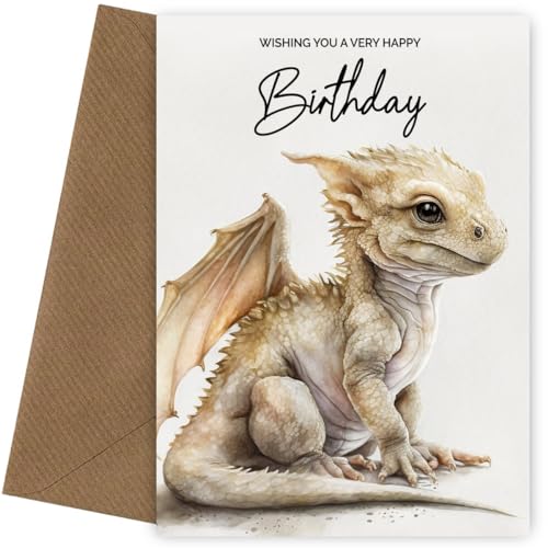 Fantasy Dragon Geburtstagskarte für Kinder und Erwachsene – niedliche Drachen-Grußkarte von Hey Chimp
