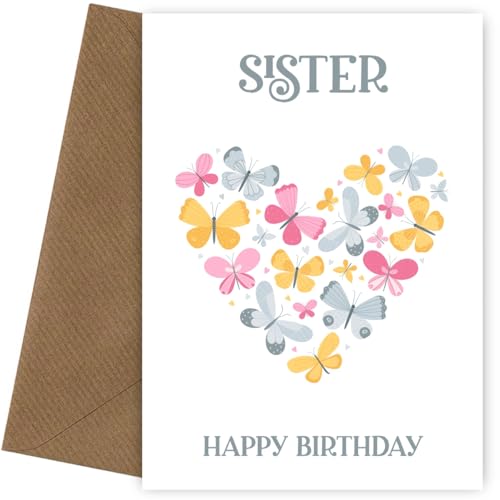 Geburtstagskarte für Schwester, Schmetterlings-Herz, Geburtstagskarte für Ihren Geburtstag, wenn sie ein Jahr älter wird. Geburtstagskarten für Schwester – jedes Alter 12., 13., 15., 20., 25 Geburtstagskarte für Schwester, Schmetterlings-Herz, Geburtstagskarte für Ihren Geburtstag, wenn sie ein Jahr älter wird. Geburtstagskarten für Schwester – jedes Alter 12., 13., 15., 20., 25 von Hey Chimp