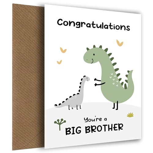 Glückwunschkarte für den großen Bruder mit englischer Aufschrift "Congratulations on Becoming a Big Brother from New Baby or Sibling", lustige Dinosaurier-Themen-Grußkarte, Glückwunschkarte, Großer von Hey Chimp