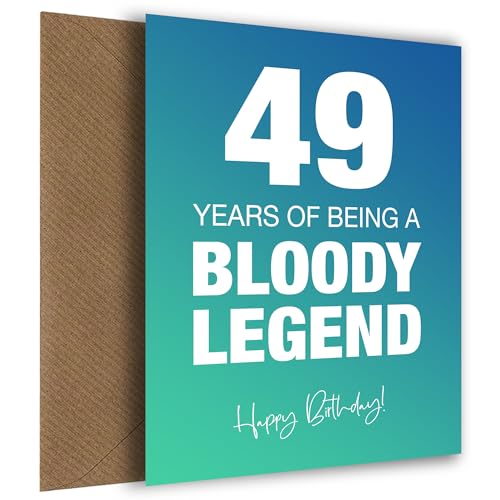 Lustige Geburtstagskarten zum 49. Geburtstag für Männer & Frauen – Blutige Legende – Witz Happy Birthday Karte für Männer, Frauen, Vater, Bruder – 17,8 x 12,7 cm Grußkarte, Blutige Legende, 49 von Hey Chimp