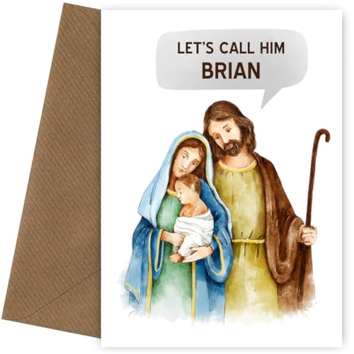 Lustige Weihnachtskarte für Freunde, Freund, Freundin, Ehemann oder Ehefrau, religiöse Weihnachtskarten – Jesus, Let's Call Him Brian! | Humorvolle traditionelle Weihnachtskarte von Hey Chimp
