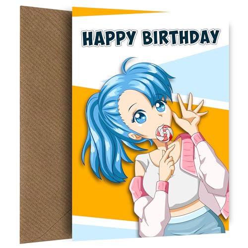 Manga-Geburtstagskarte für Teenager, Jungen und Mädchen – Happy Birthday – japanische Anime-Karte für Bday of Son, Tochter, Enkel, Enkelin, Bruder, Schwester – 11., 12., 13., 16., 17., 18., 19., 20 von Hey Chimp