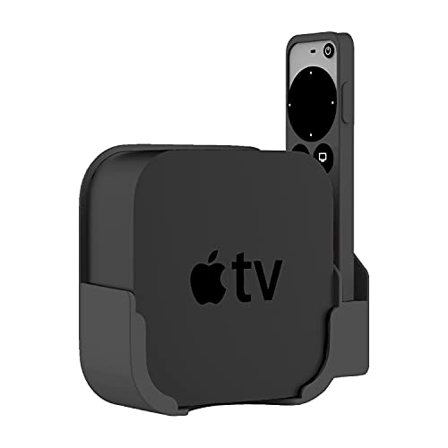 HeyMoonTong Apple TV Mount Kompatibel mit Alle Apple TVs,Wandhalterung Halterung mit Fernbedienung Halter Passt für alle Apple TV 4K, mit Siri Remote Silikon Schutzhülle,Cover (Schwarz) von HeyMoonTong