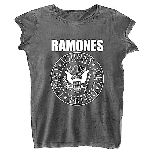 Ramones T Shirt Presidential Seal Logo Nue offiziell Damen Charcoal Grau Burnout M von Rock Off officially licensed products