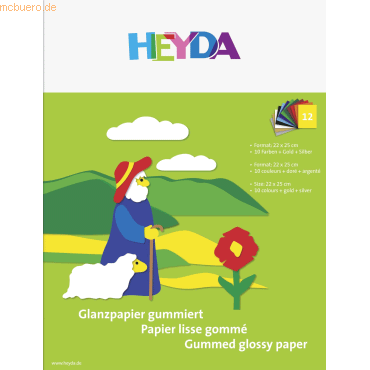 25 x Heyda Glanzpapier 22x25cm 80g/qm 12 Blatt farbig sortiert von Heyda