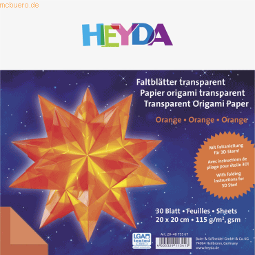 5 x Heyda Falblätter Papier 20x20cm orange transparent VE=30 Blatt von Heyda