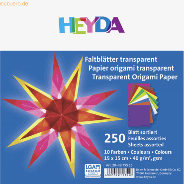 5 x Heyda Faltblatt Papier 15x15cm transparent VE=250 Blatt von Heyda