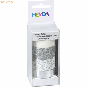 6 x Heyda DekoTape Papier 0,6-1,8cmx2-6,5m VE=5 Stück sortiert silber von Heyda