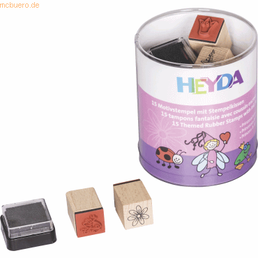 6 x Heyda Stempelset Holz Prinzessinnen & Feen Motive für Kinder 1,5x1 von Heyda
