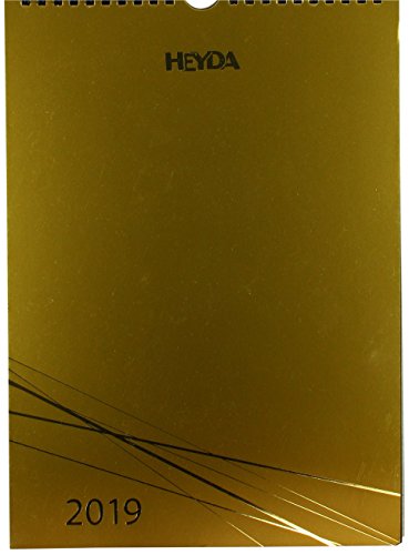 Heyda 207046719 12 Monatsblätter, A4, Chromolux-Deckblatt, Wire-O-Bindung mit Aufhänger, goldfarben/schwarz von Heyda