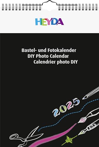 Heyda Bastel- und Fotokalender jahresgebunden (2025), 1 Blatt = 1 Monat, A4, schwarz von Heyda