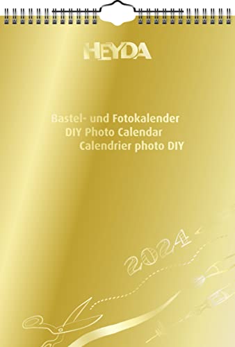 Heyda Bastelkalender 2024 1 Blatt = 1 Monat A4 Deckblatt: goldfarben, Monatsblätter: schwarz von Heyda
