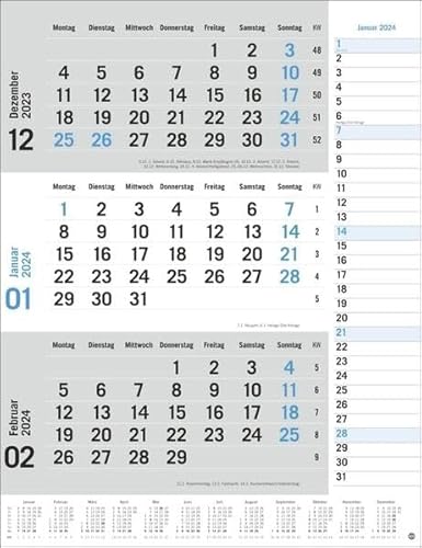 3-Monats-Planer blau 2024. Praktischer Wandplaner mit Datumsschieber. Büro-Kalender mit Notizspalte und Jahresübersicht. Wandkalender 2024 fürs Büro. 30 x 39 cm. von Heye