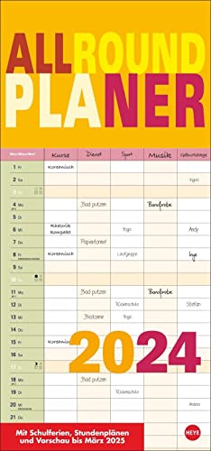 Allroundplaner bunt 2024. Praktischer Wandplaner mit 5 Spalten. Wandkalender mit Schulferien und 3-Monats-Ausblick. Termin-Kalender 2024. 21 x 45 cm. von Heye