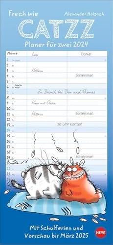 Catzz Planer für zwei 2024. Lustiger Wandplaner für zwei. Partnerkalender mit 2 Spalten. Terminkalender mit witzigen Cartoon-Katzen. Wandkalender für 2 Personen. von Heye