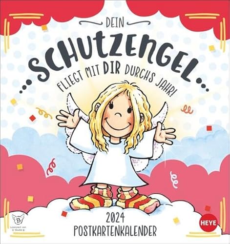 Schutzengel Postkartenkalender 2024. Liebevoll illustrierter Kalender zum Aufstellen und Aufhängen. Kultiger Postkartenkalender. Kleiner Kalender mit 12 süßen Postkarten. von Heye