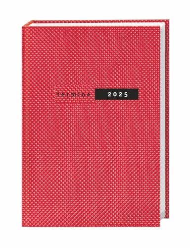Terminer A6, Struktur rot 2025: Roter Terminkalender mit strukturiertem Einband. Wochenplaner mit Zitaten und Lesebändchen. Taschenkalender 2025 zum Planen von Terminen. (Kalenderbücher Heye) von Heye