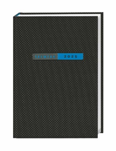 Terminer A6, Struktur schwarz 2025: Schwarzer Terminkalender mit strukturiertem Einband. Wochenplaner mit Zitaten und Lesebändchen. Taschenkalender 2025 zum Planen von Terminen. (Kalenderbücher Heye) von Heye