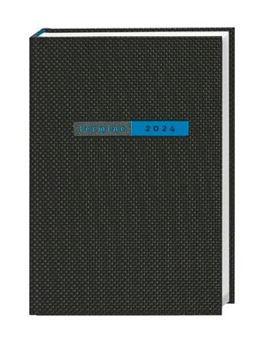 Terminer A6 2024. Schwarzer Terminkalender mit strukturiertem Einband. Wochenplaner mit Zitaten und Lesebändchen. Taschenkalender 2024 zum Planen von Terminen. von Heye