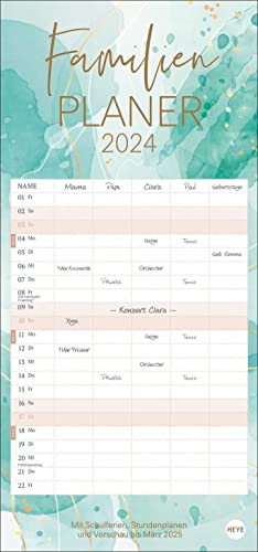 Watercolor Familienplaner 2024. Großer Familienkalender mit viel Platz für Termine und schönem Design: Organisationstool und Blickfang in einem! Kalender 2024 mit 5 Spalten. von Heye