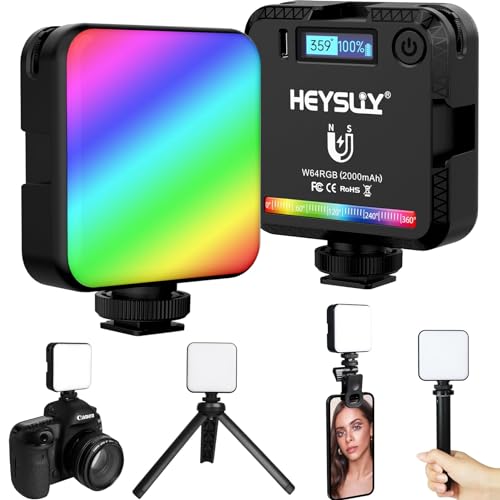 Heysliy Fotolicht, LED-Licht, RGB Full Color Modus mit Akku 2000 mAh, Beleuchtung Videoleuchte tragbar mit Mini-Stativ, Fotolampe 2500 – 9000 K dimmbar von Heysliy