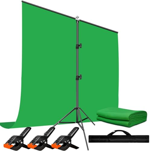 Heysliy Grüner Bildschirm Hintergrund mit Ständer, 2 x 2 m, 1,5 x 2 m, GreenScreen Fotografie Hintergrund Kit für Gaming, Fotostudio, Stream, Chroma Key von Heysliy