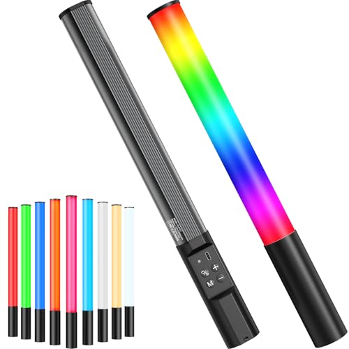 Heysliy Handheld-Lichtleiste, RGB-Lichtstab für die Fotografie, 2600mAh Wiederaufladbare Tragbare Studio-Licht-Stick mit Einstellbarer Helligkeit 2500K-9900K, Dimmbar 9 Farben von Heysliy