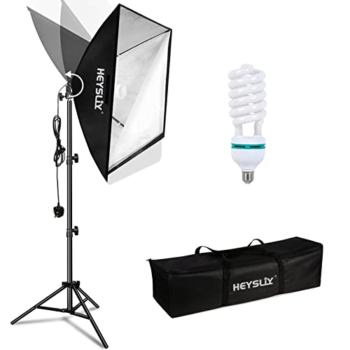 Heysliy Softbox Fotografie Beleuchtungsset 50x70cm, Studiolicht mit 150W 5500K Tageslichtlampe & E27 Sockel, Softbox Beleuchtungsset für Modeportrait, Produktfotografie, Videoaufnahmen, Live Stream von Heysliy