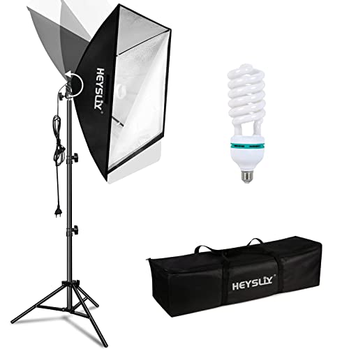 Heysliy Softbox Fotografie Beleuchtungsset 50x70cm, Studiolicht mit 150W 5500K Tageslichtlampe & E27 Sockel, Softbox Beleuchtungsset für Modeportrait, Produktfotografie, Videoaufnahmen, Live Stream von Heysliy