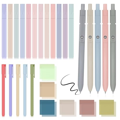 Heyu-Lotus 28 Stück Textmarker-Pastellstifte, einschließlich 12 Farbbibel-Ästhetikstiften, 5 schwarzen Stiften mit feiner Spitze, 5 bunten Stiften und 6 Klebepads von Heyu-Lotus