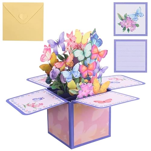 Heyu-Lotus Geburtstagskarte, Pop-Up Geburtstagskarte Geburtstagskarte Frau 3D Glückwünsche Geburtstagskarten Schmetterling mit Blume Umschlag für Kinder Mama Frauen Männer Romantik Geschenk von Heyu-Lotus
