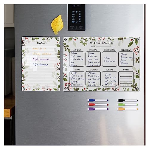 Magnetischer Acryl-Wochenkalender für den Kühlschrank,wiederverwendbares trockenes Radiergummi-Board,klarer Kühlschrank, wöchentlicher Monatsplaner,Whiteboard mit 6 Markern für Kühlschrank,Memo(A3+A4) von Hggzeg