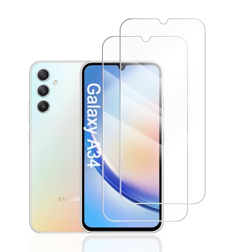 Hhfcryst Panzer Schutz Glas für Samsung Galaxy A34, 2 Stücke Schutzfolie Panzerfolie, 9H Härte Panzer Folie, HD Klar, Anti- Kratzer, Bläschenfrei Folie,langlebig von Hhfcryst