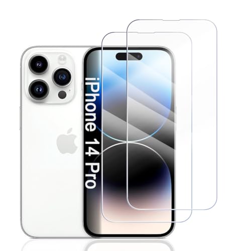 Hhfcryst Panzer Schutz Glas für iPhone 14 Pro, 2 Stücke Schutzfolie Panzerfolie, 9H Härte Panzer Folie, HD Klar, Anti- Kratzer, Bläschenfrei Folie,langlebig von Hhfcryst