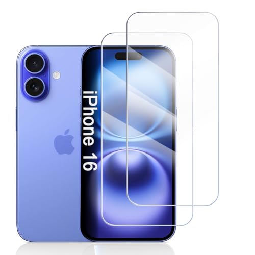 Hhfcryst Panzer Schutz Glas für iPhone 16, 2 Stücke Schutzfolie Panzerfolie, 9H Härte Panzer Folie, HD Klar, Anti- Kratzer, Bläschenfrei Folie,langlebig von Hhfcryst