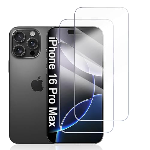 Hhfcryst Panzer Schutz Glas für iPhone 16 Pro Max, 2 Stücke Schutzfolie Panzerfolie, 9H Härte Panzer Folie, HD Klar, Anti- Kratzer, Bläschenfrei Folie,langlebig von Hhfcryst