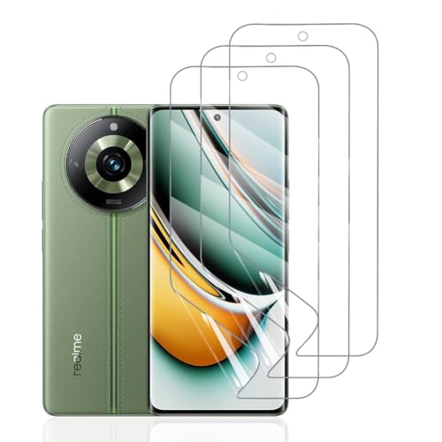 Hhfcryst Hydrogel Folie für Realme 11 Pro+, 3 Stück TPU Schutzfoli Weiche HD Klar Displayschutzfolie Kratzfest Keine Blasen (Nicht Gehärtetes Glas) von Hhfcryst