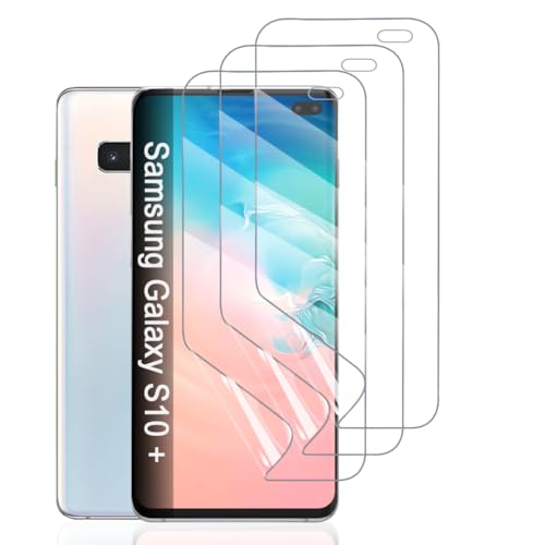 Hhfcryst Hydrogel Folie für Samsung Galaxy S10+, 3 Stück TPU Displayschutzfolie HD Transparent Weich Schutzfolie (Nicht Gehärtetes Glas) von Hhfcryst