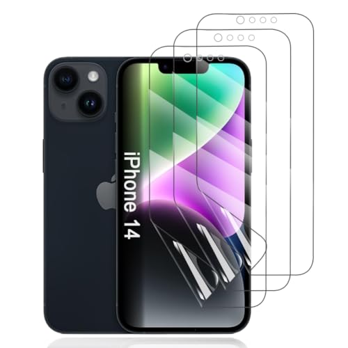 Hhfcryst Hydrogel Folie für iPhone 14, 3 Stück TPU Displayschutzfolie HD Transparent Weich Schutzfolie (Nicht Gehärtetes Glas) von Hhfcryst